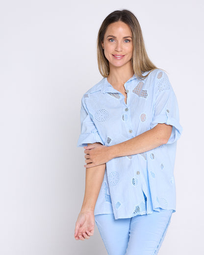 Laslo Embroidered Cotton Shirt – Sky Blue