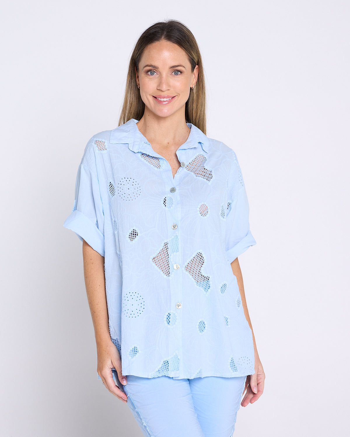 Laslo Embroidered Cotton Shirt – Sky Blue