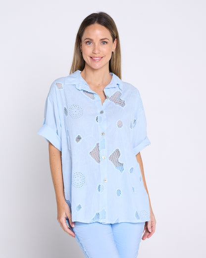 Laslo Embroidered Cotton Shirt – Sky Blue