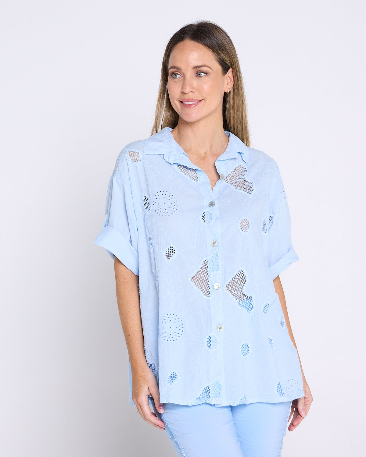Laslo Embroidered Cotton Shirt – Sky Blue