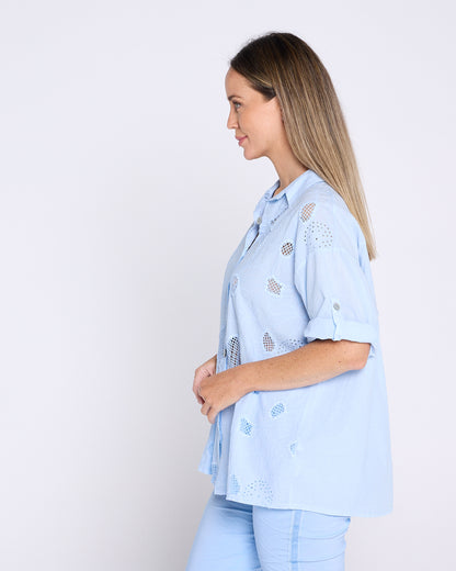 Laslo Embroidered Cotton Shirt – Sky Blue