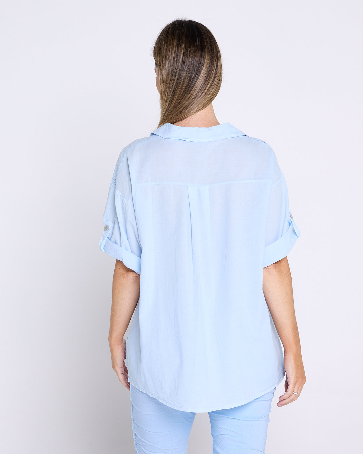 Laslo Embroidered Cotton Shirt – Sky Blue