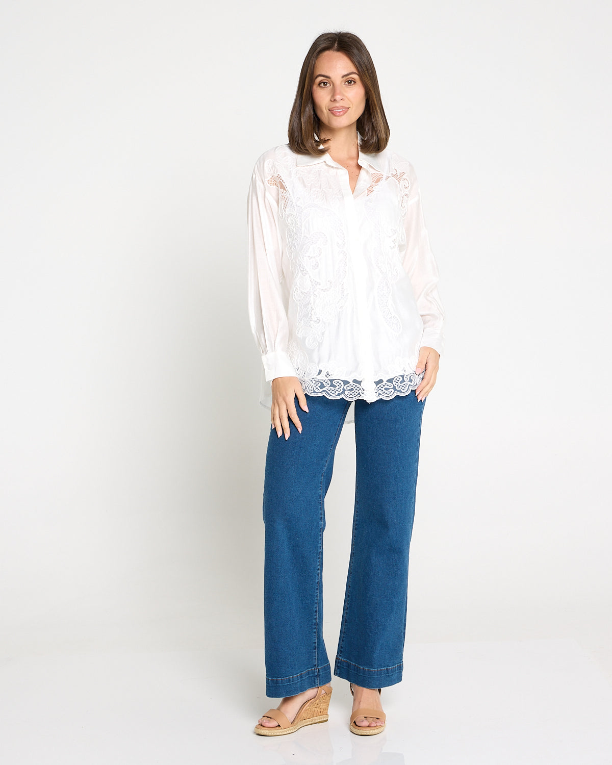 Lola Embroidered Tencel Shirt – Ivory