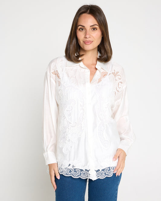 Lola Embroidered Tencel Shirt – Ivory