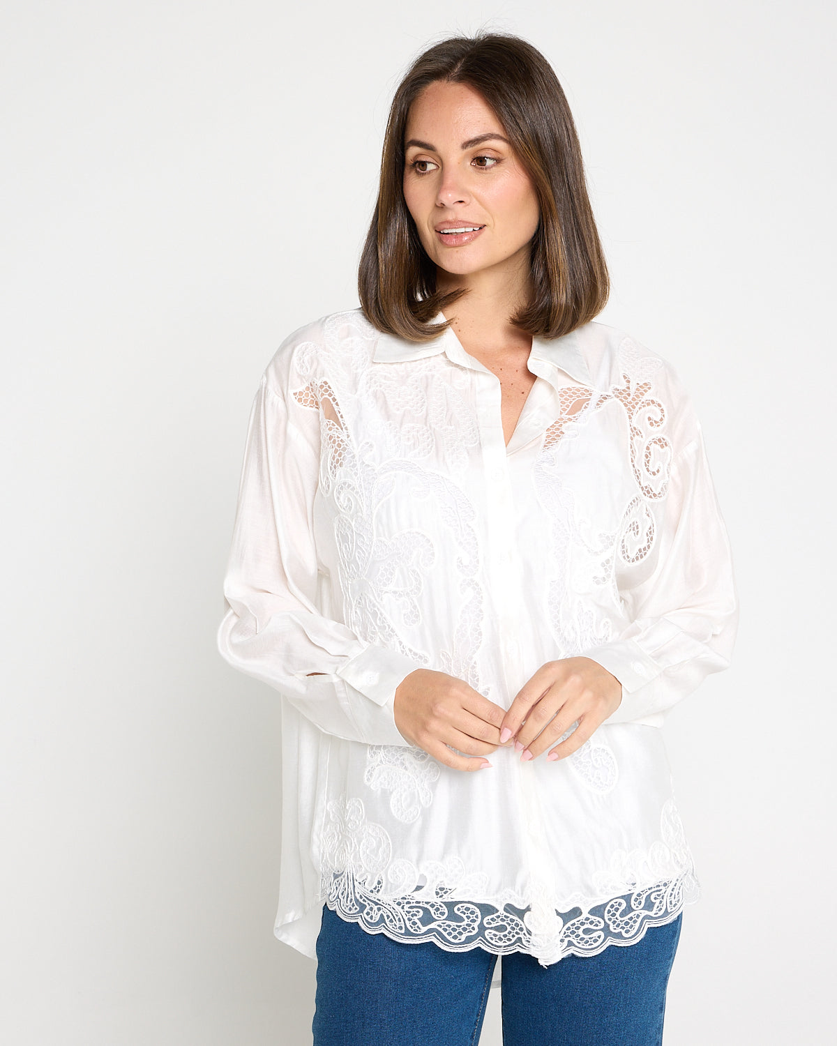 Lola Embroidered Tencel Shirt – Ivory