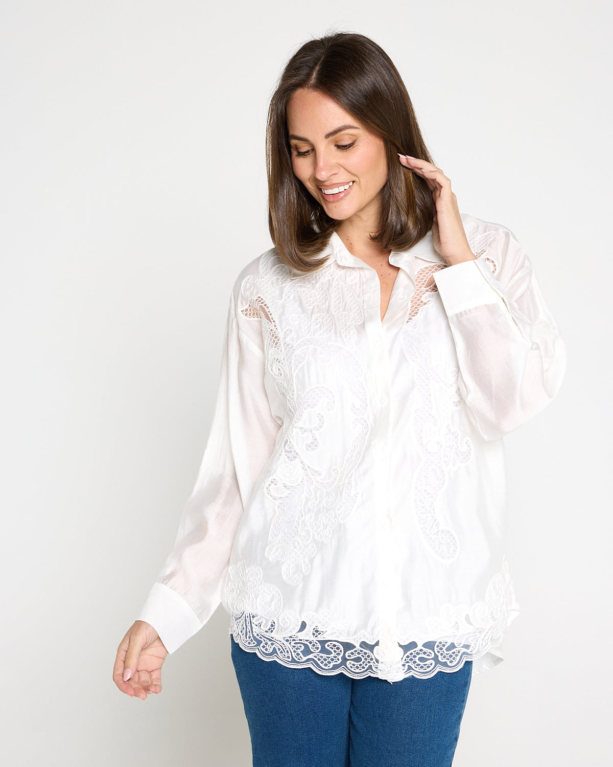 Lola Embroidered Tencel Shirt – Ivory