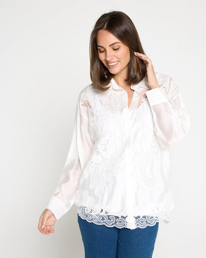Lola Embroidered Tencel Shirt – Ivory
