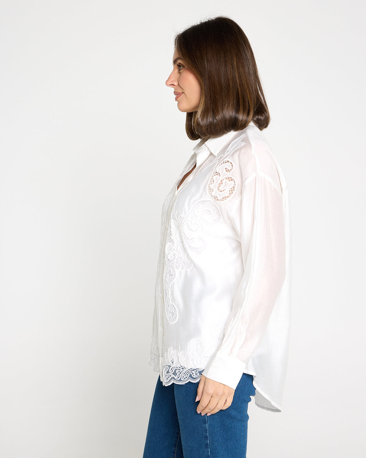 Lola Embroidered Tencel Shirt – Ivory