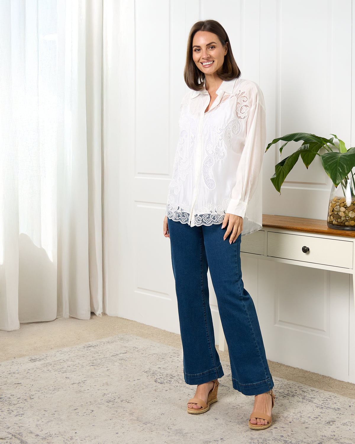 Lola Embroidered Tencel Shirt – Ivory