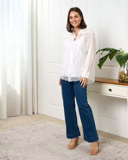 Lola Embroidered Tencel Shirt – Ivory