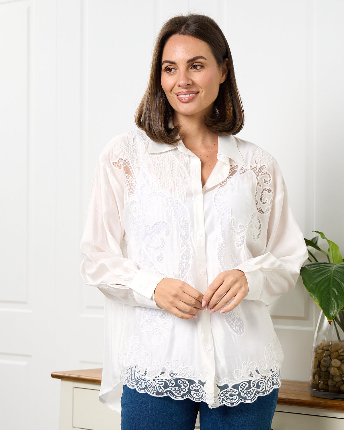 Lola Embroidered Tencel Shirt – Ivory
