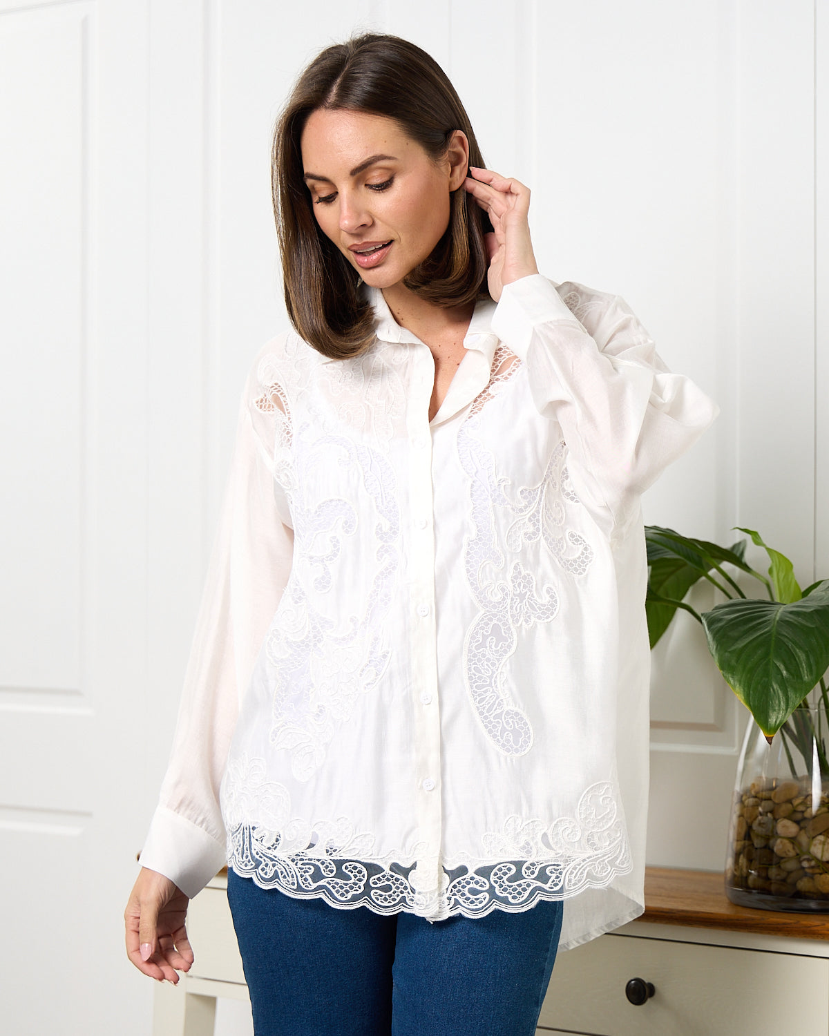 Lola Embroidered Tencel Shirt – Ivory