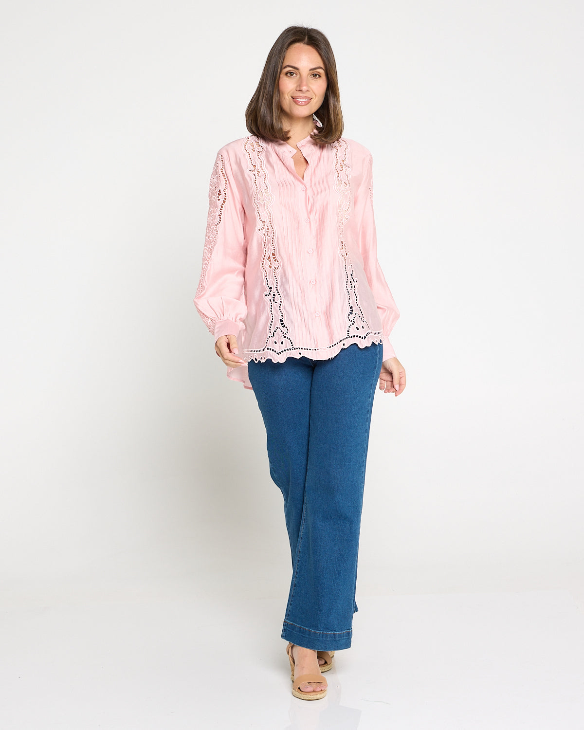 Norah Embroidered Pintuck Tencel Shirt – Pink