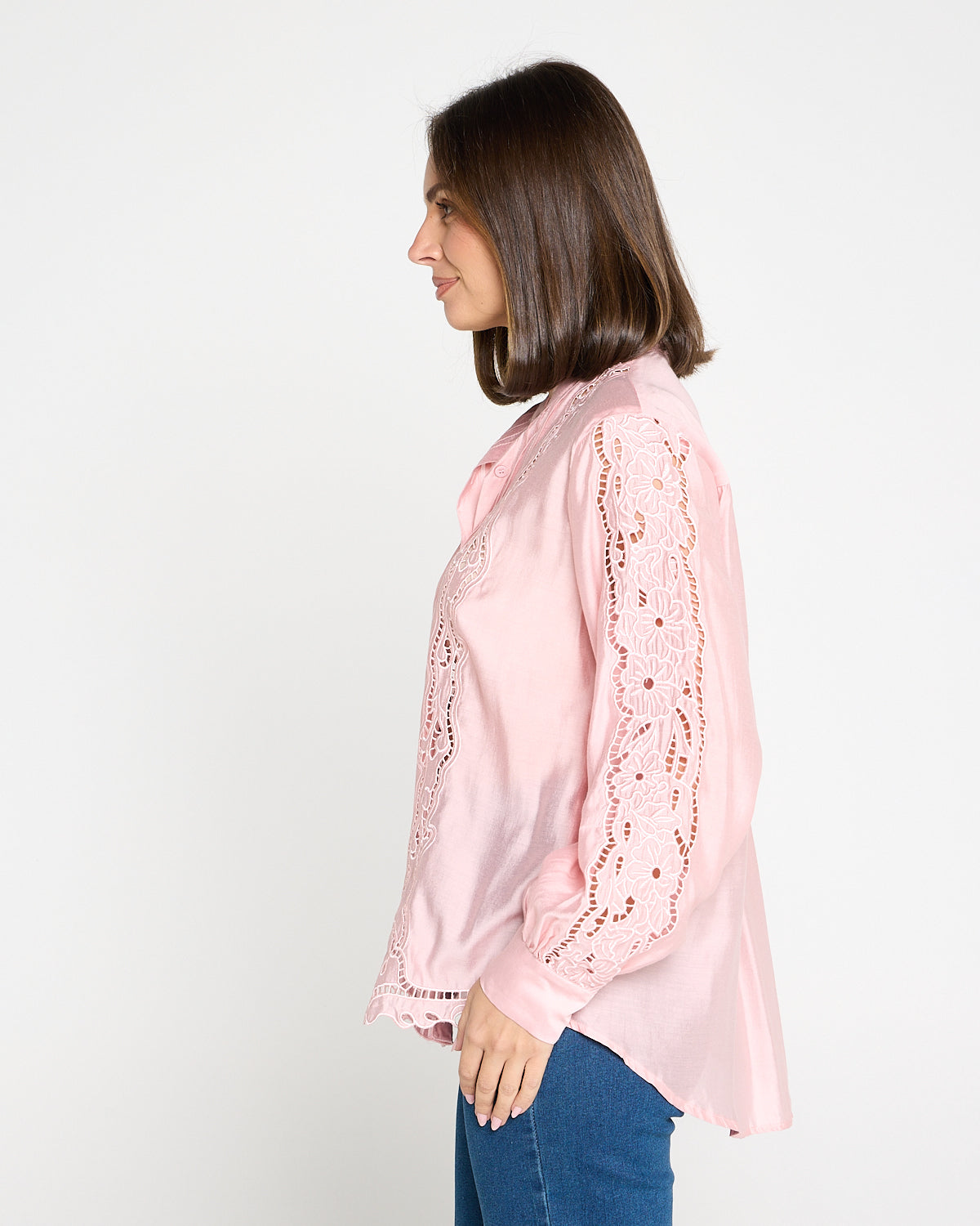 Norah Embroidered Pintuck Tencel Shirt – Pink