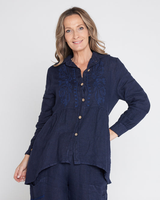 Robin Linen Blouse - Navy