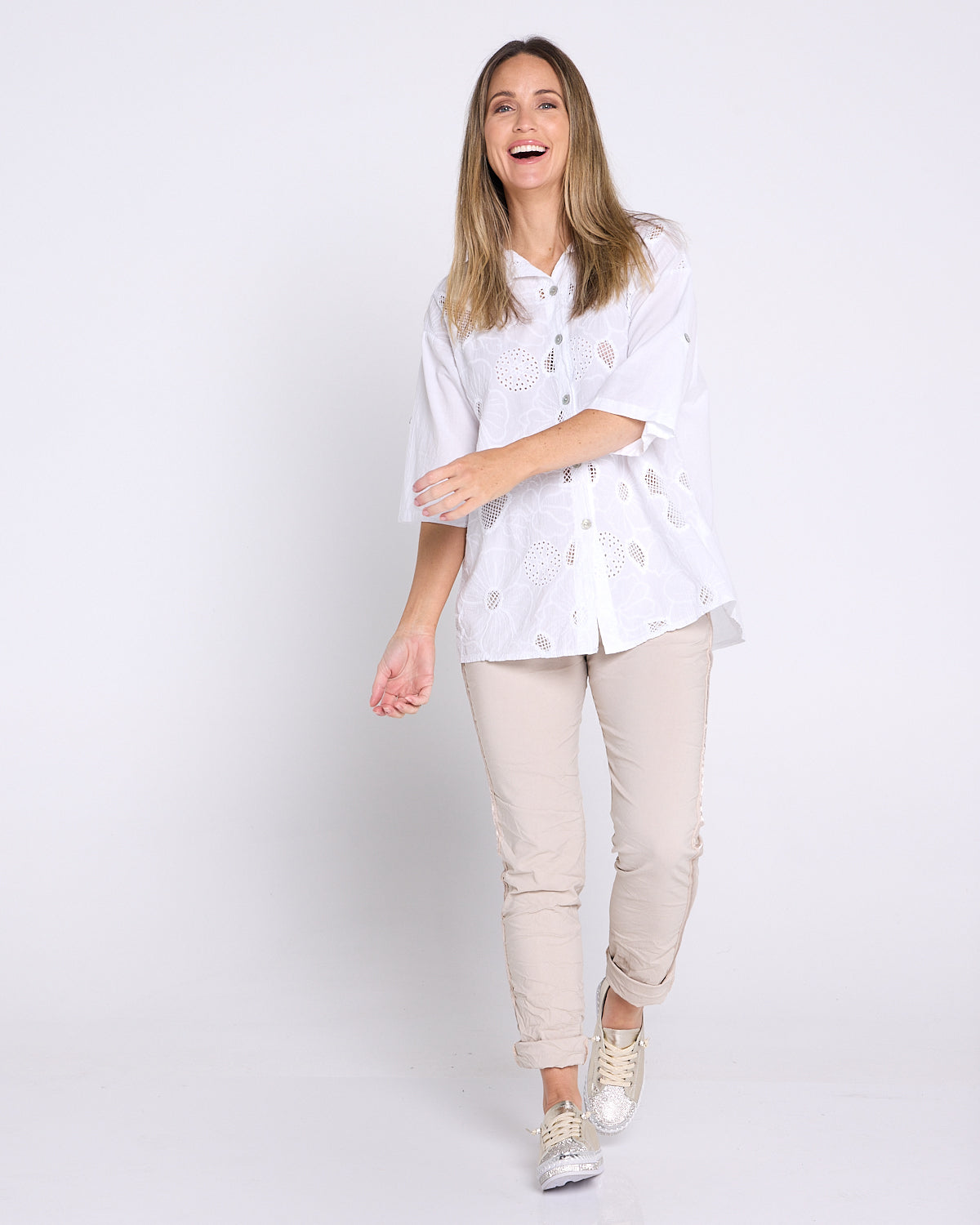 Zadie Stretch Crinkle Pants - Beige