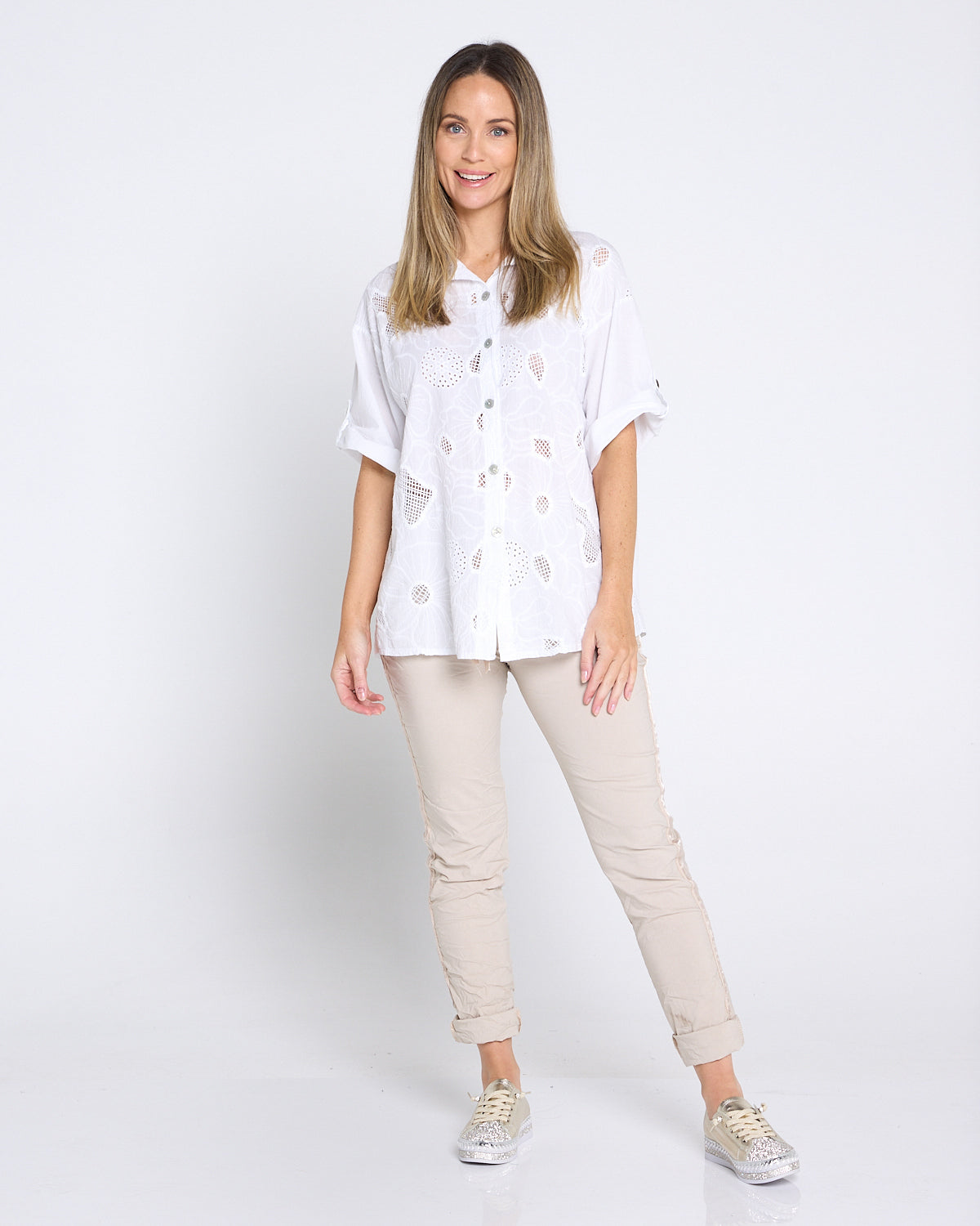 Zadie Stretch Crinkle Pants - Beige
