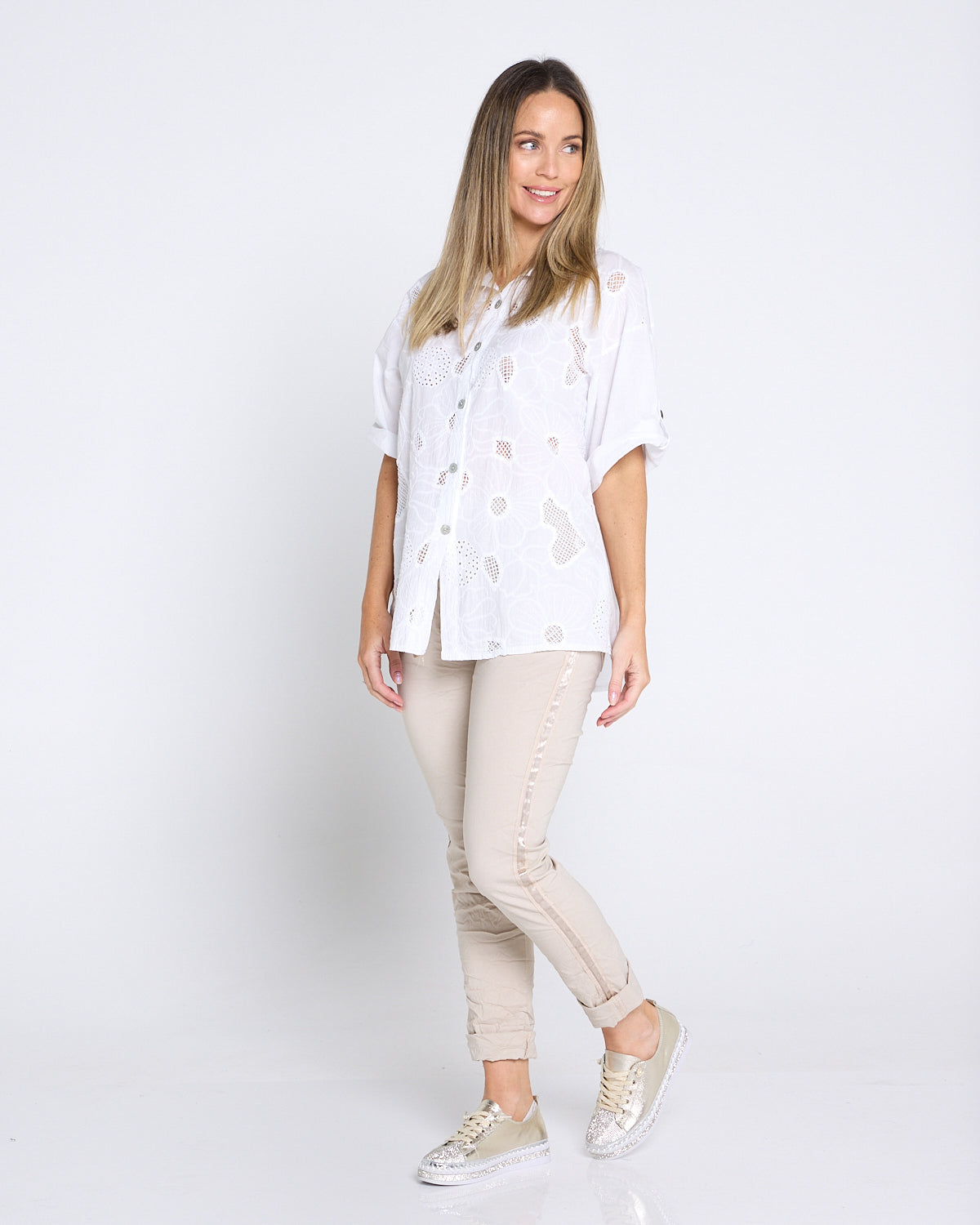 Zadie Stretch Crinkle Pants - Beige