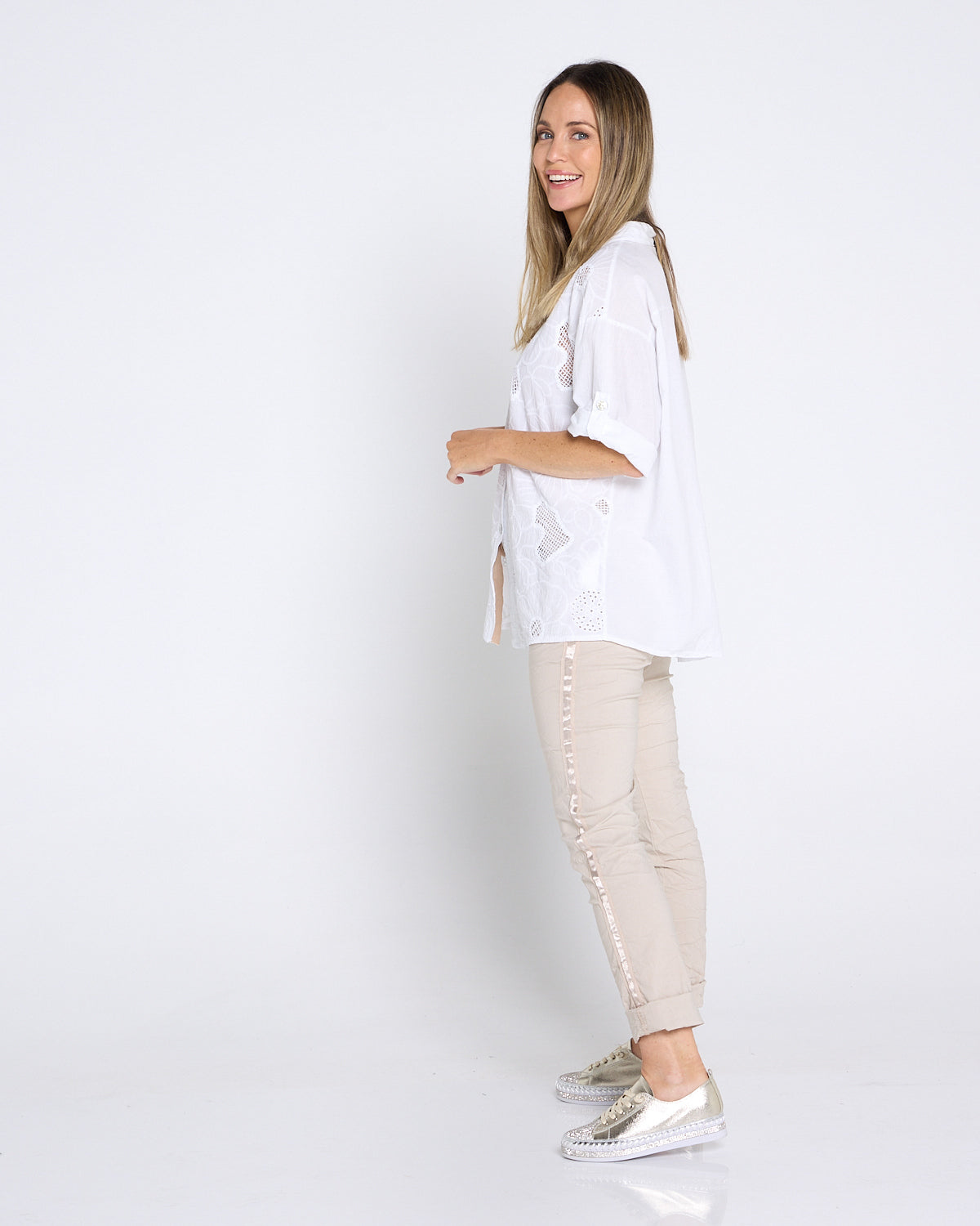 Zadie Stretch Crinkle Pants - Beige