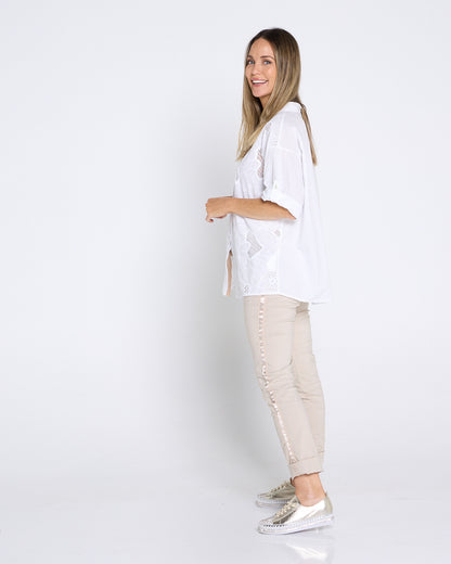 Zadie Stretch Crinkle Pants - Beige