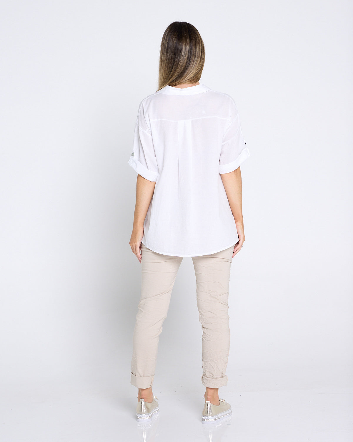 Zadie Stretch Crinkle Pants - Beige
