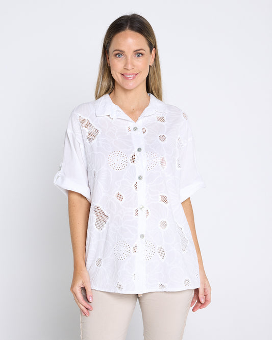 Laslo Embroidered Cotton Shirt – White