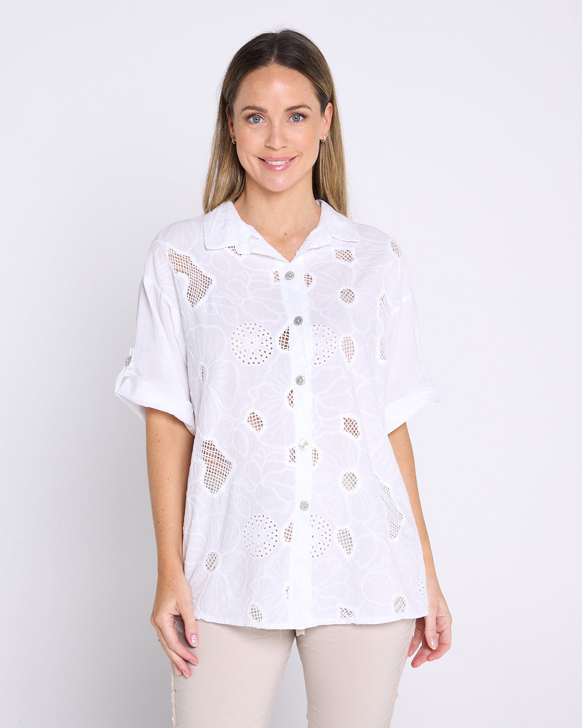 Laslo Embroidered Cotton Shirt – White