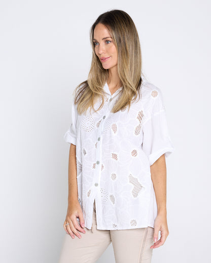 Laslo Embroidered Cotton Shirt – White