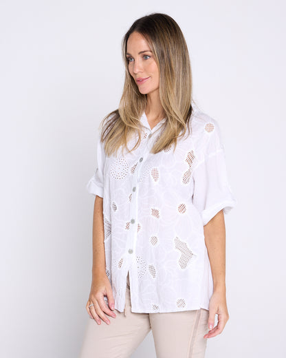 Laslo Embroidered Cotton Shirt – White
