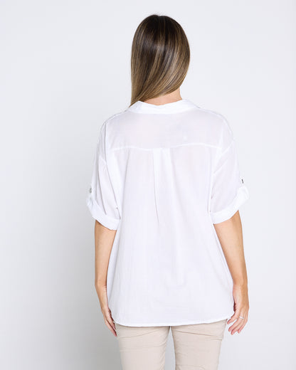 Laslo Embroidered Cotton Shirt – White