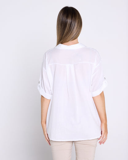 Laslo Embroidered Cotton Shirt – White