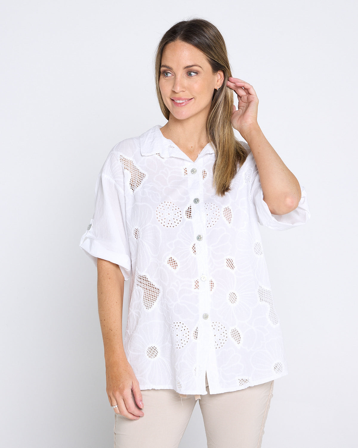 Laslo Embroidered Cotton Shirt – White
