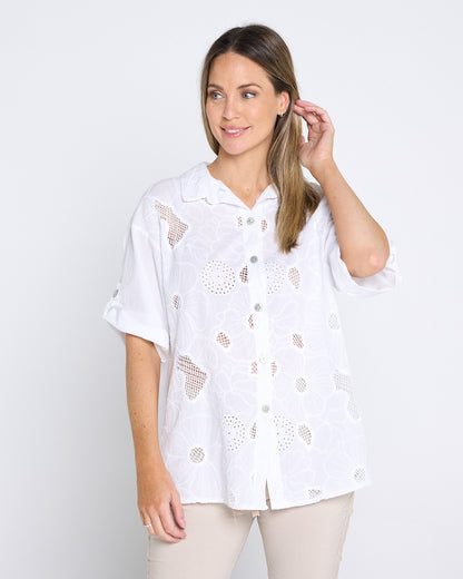 Laslo Embroidered Cotton Shirt – White