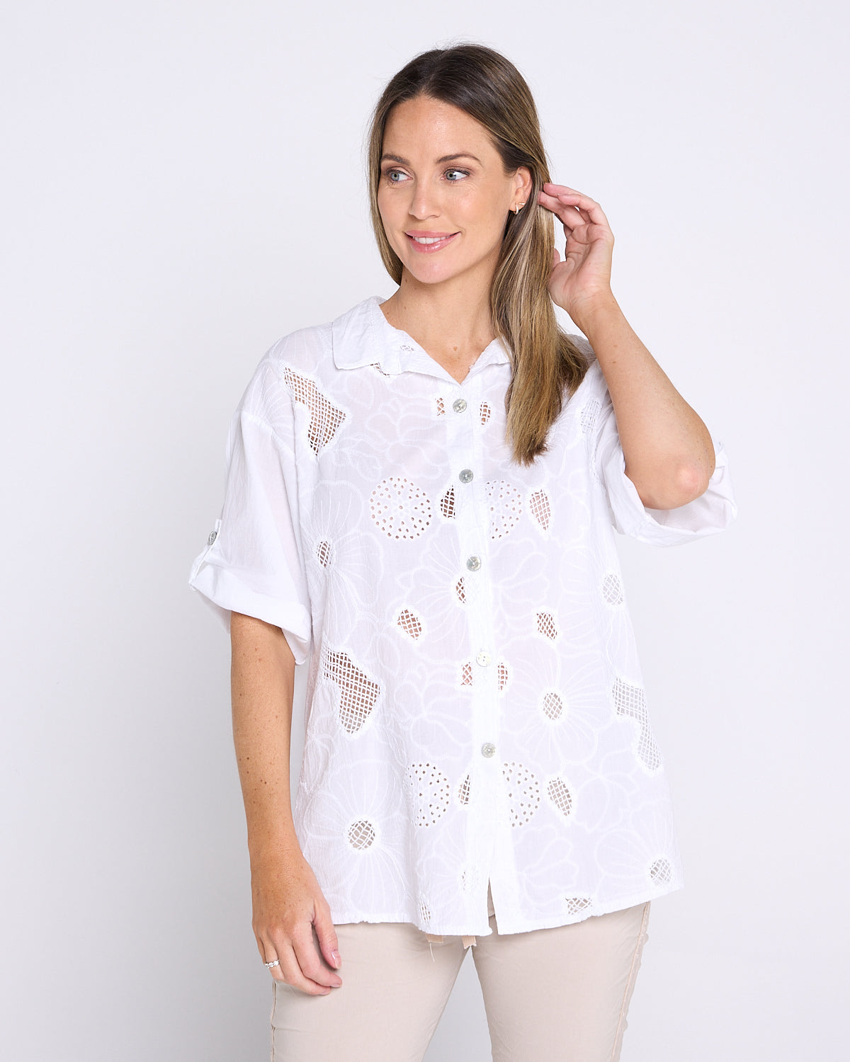 Laslo Embroidered Cotton Shirt – White