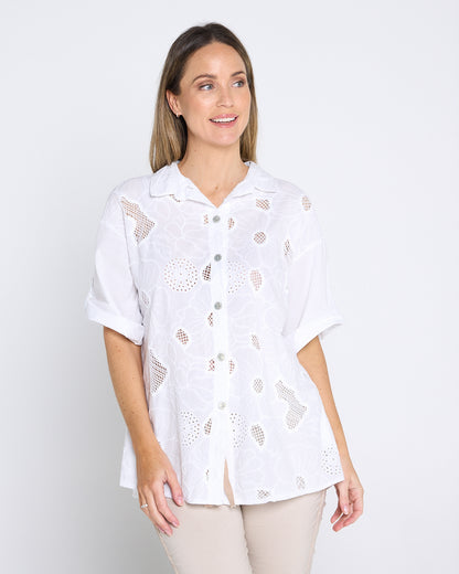 Laslo Embroidered Cotton Shirt – White