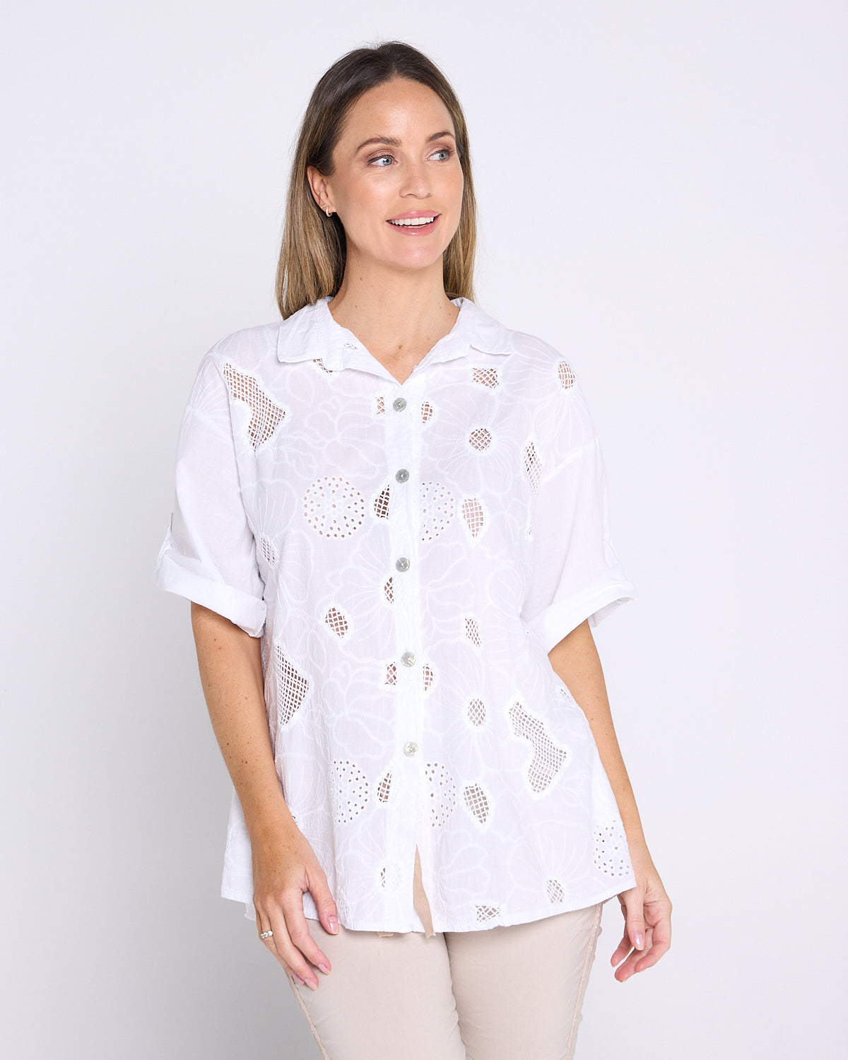 Laslo Embroidered Cotton Shirt – White