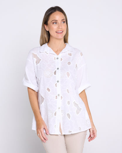 Laslo Embroidered Cotton Shirt – White