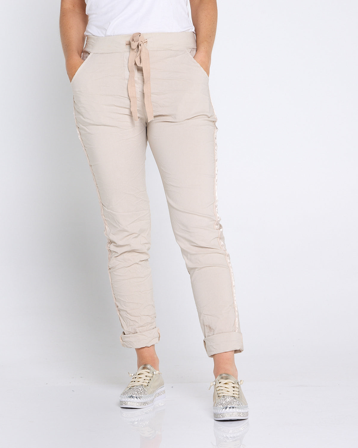 Zadie Stretch Crinkle Pants - Beige