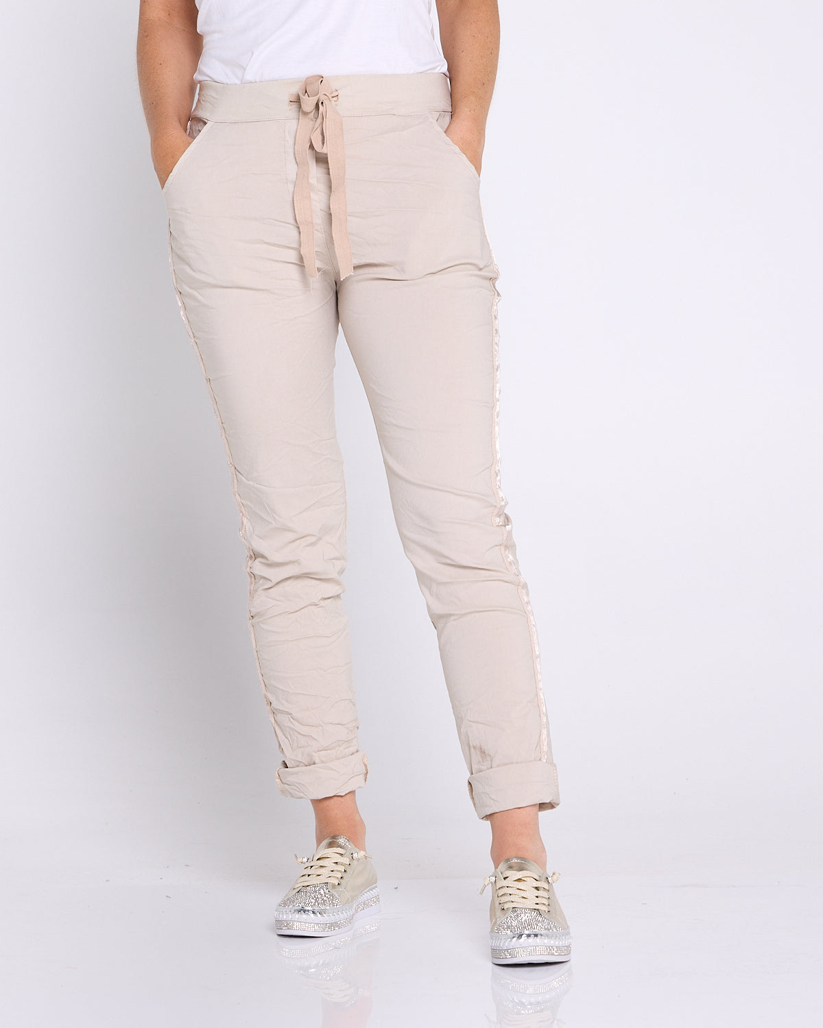 Zadie Stretch Crinkle Pants - Beige