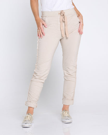 Zadie Stretch Crinkle Pants - Beige