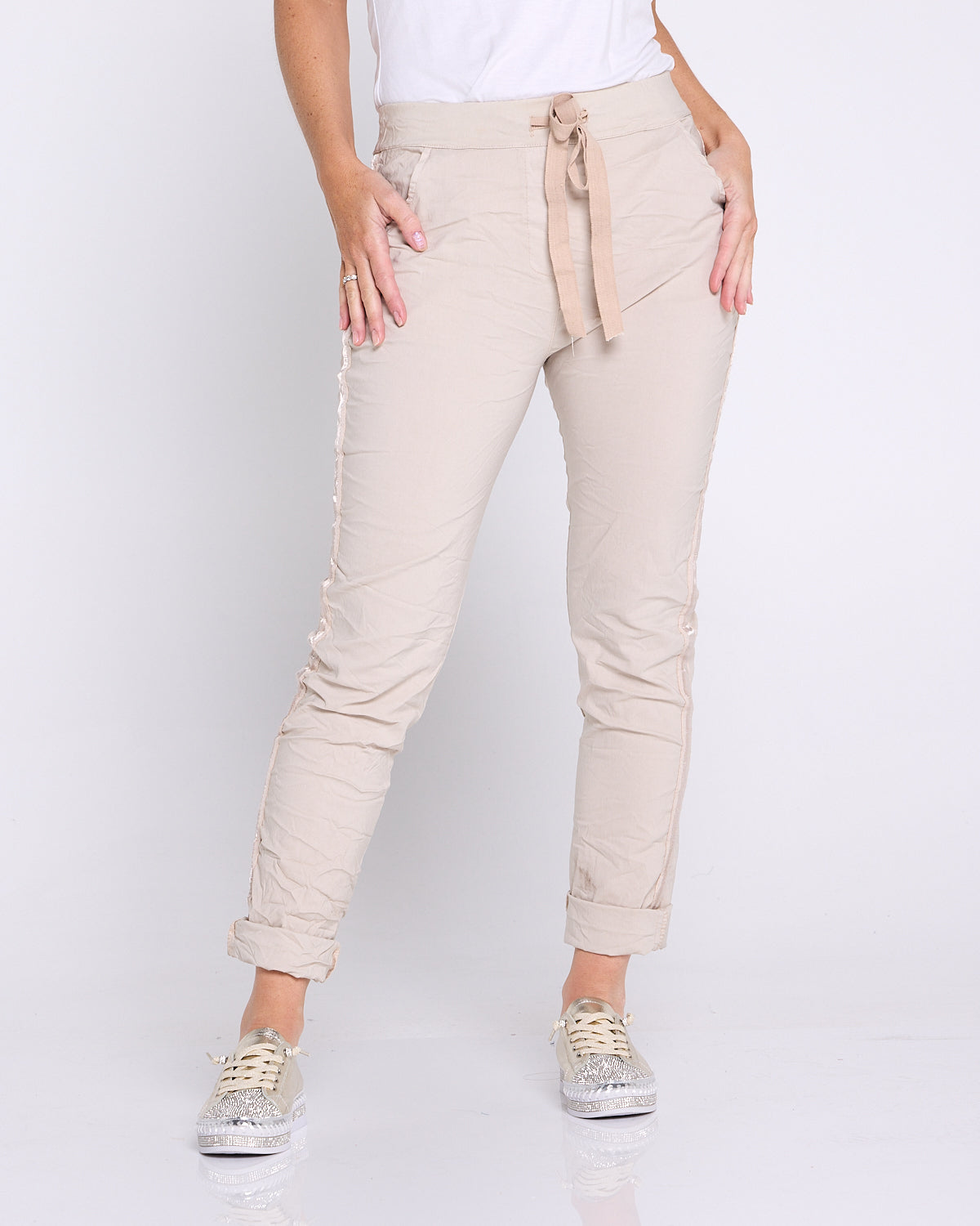 Zadie Stretch Crinkle Pants - Beige