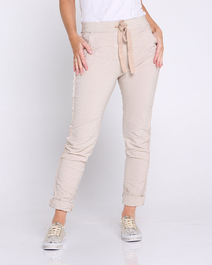 Zadie Stretch Crinkle Pants - Beige