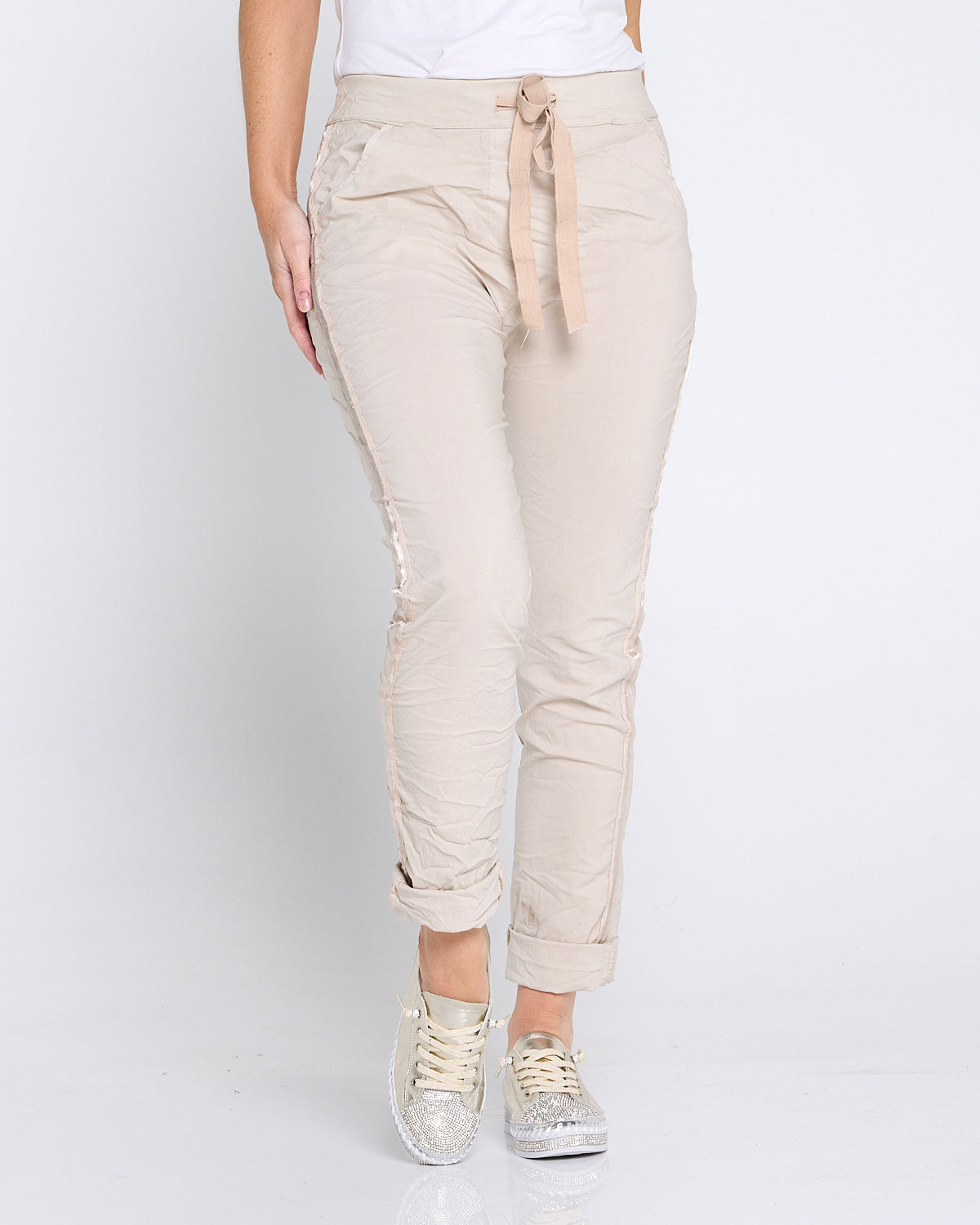Zadie Stretch Crinkle Pants - Beige