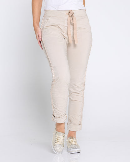 Zadie Stretch Crinkle Pants - Beige