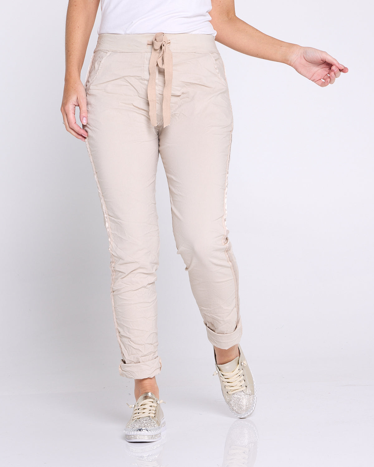 Zadie Stretch Crinkle Pants - Beige