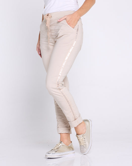 Zadie Stretch Crinkle Pants - Beige