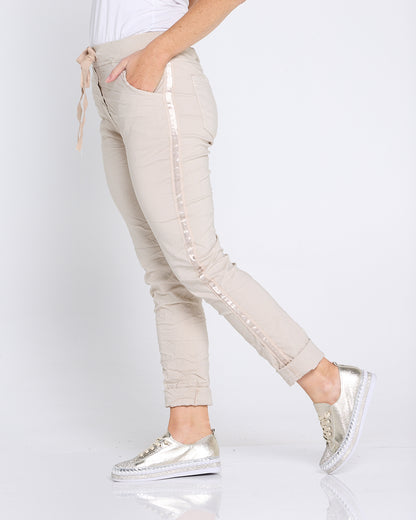 Zadie Stretch Crinkle Pants - Beige
