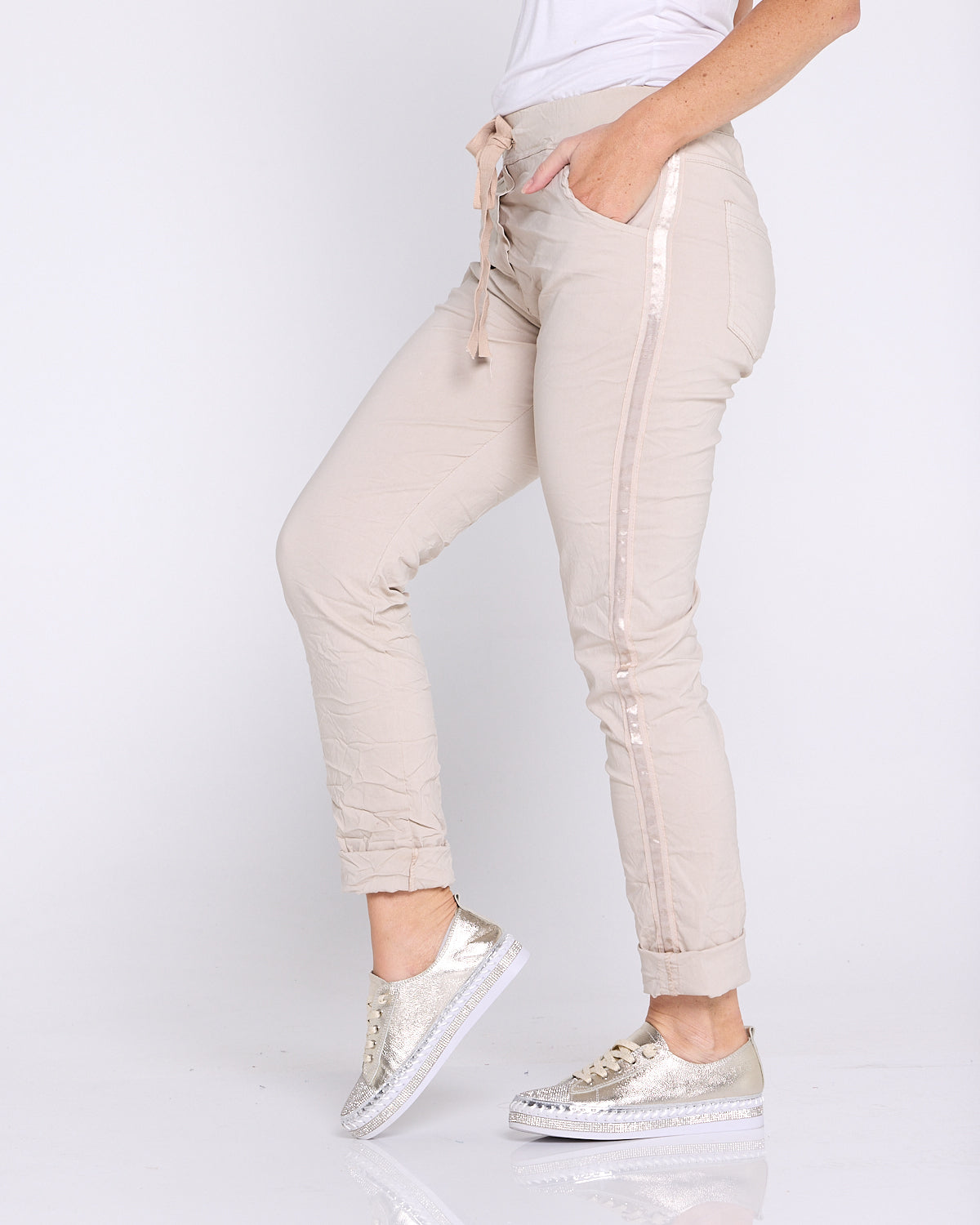 Zadie Stretch Crinkle Pants - Beige