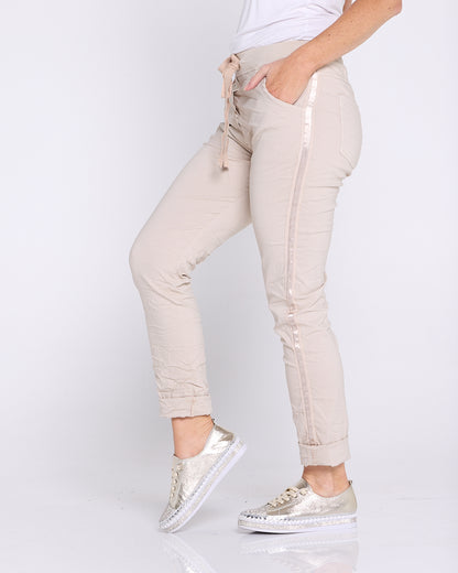 Zadie Stretch Crinkle Pants - Beige