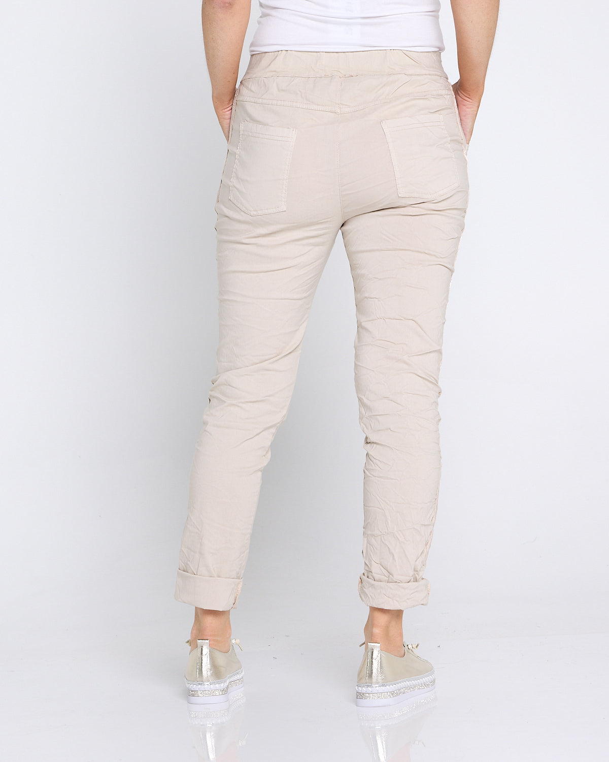 Zadie Stretch Crinkle Pants - Beige